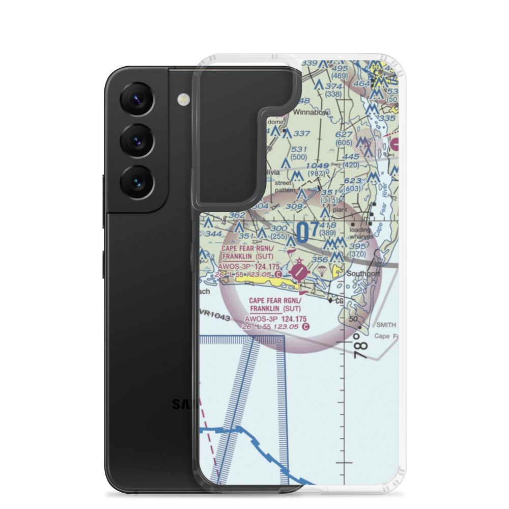 Brunswick County Airport (SUT) VFR Sectional Samsung Case Samsung Galaxy S22 model shown