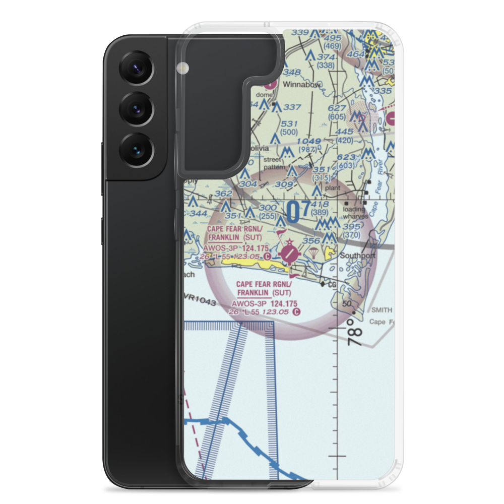 Brunswick County Airport (SUT) VFR Sectional Samsung Case Samsung Galaxy S22 Plus model shown