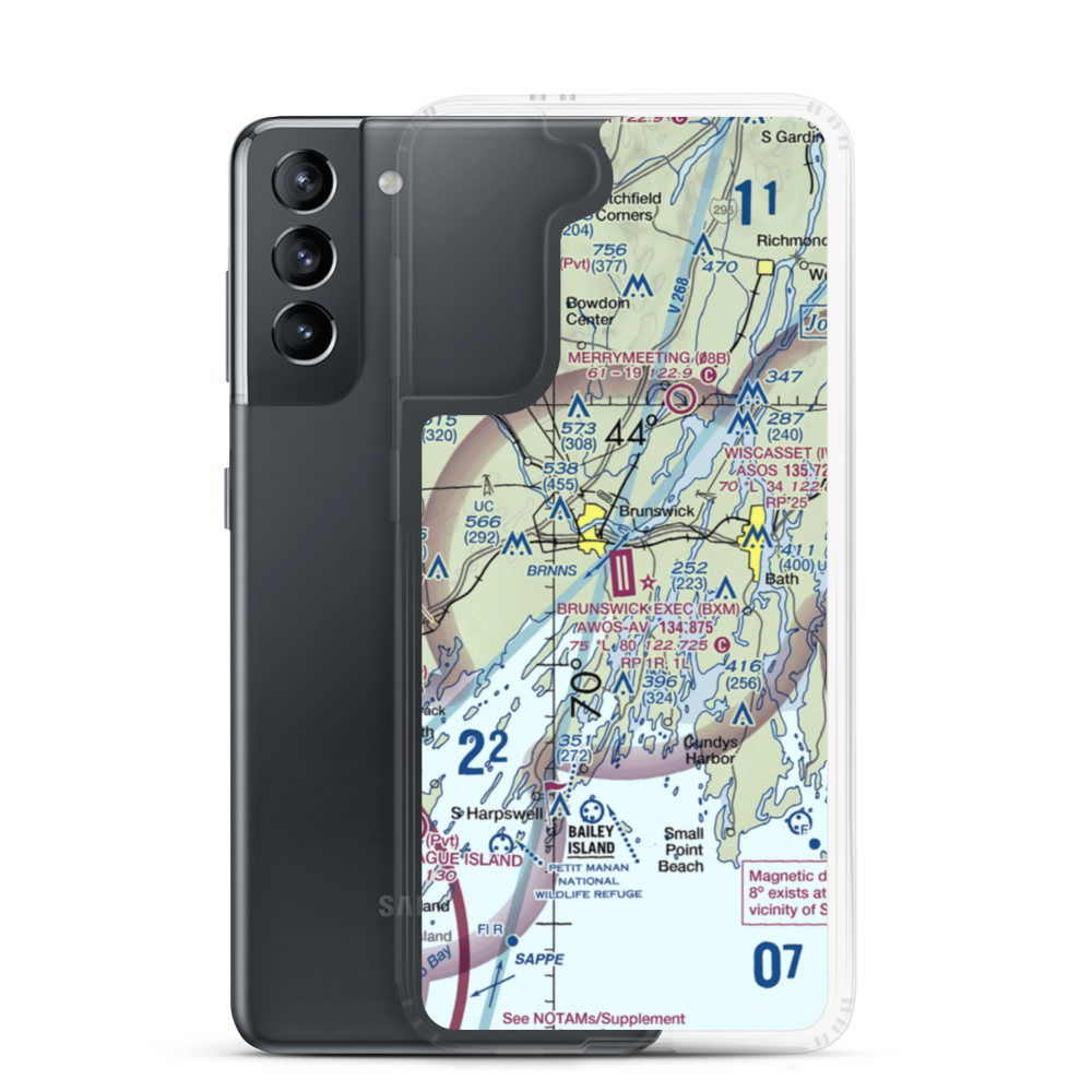 Brunswick Executive Airport (BXM) VFR Sectional Samsung Case Samsung Galaxy S21 model shown