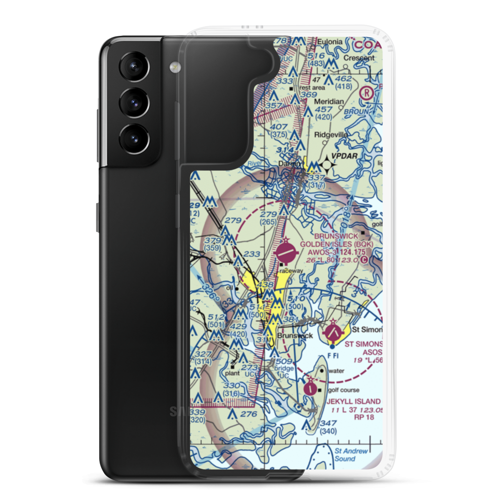 Brunswick Golden Isles Airport (BQK) VFR Sectional Samsung Case Samsung Galaxy S21 Plus model shown