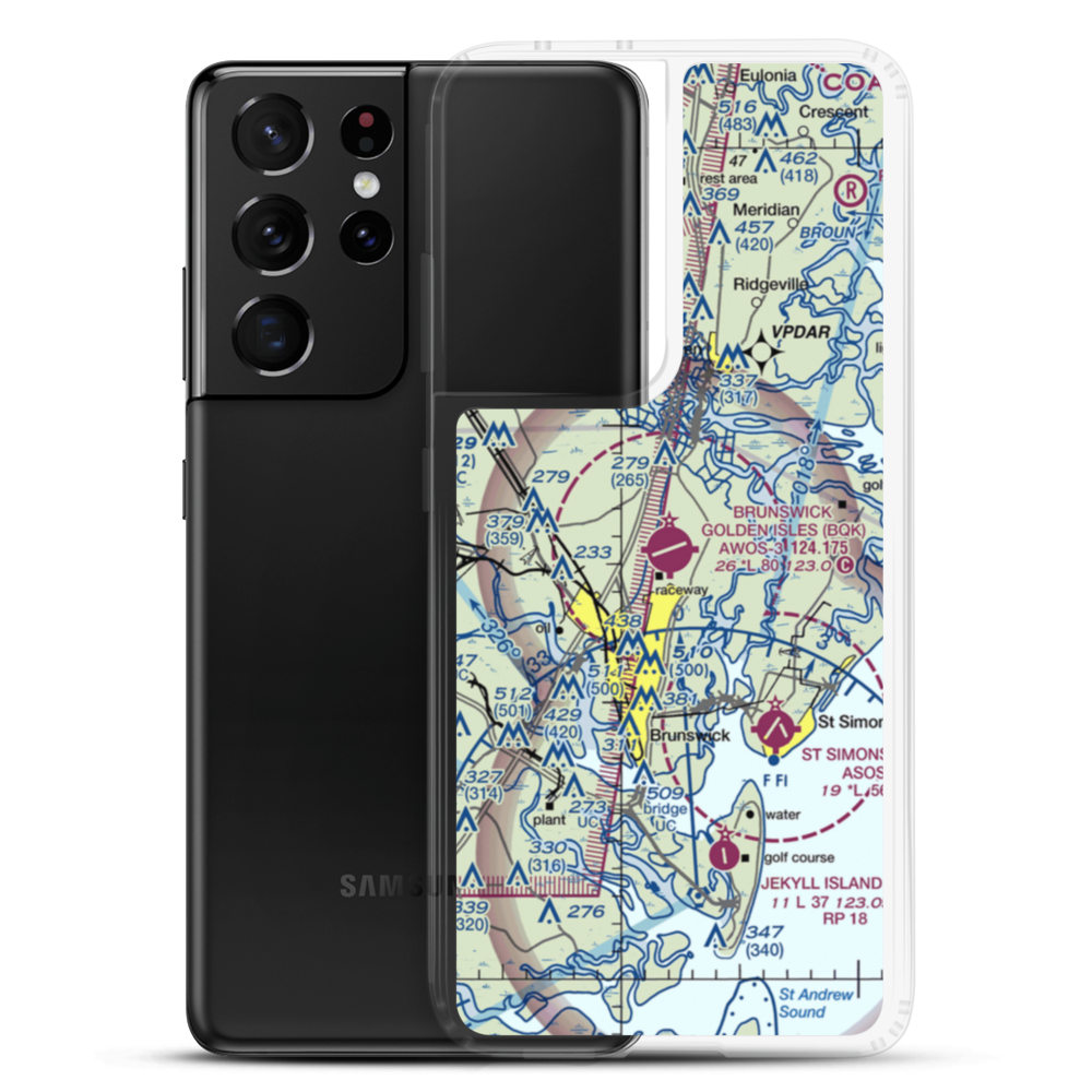 Brunswick Golden Isles Airport (BQK) VFR Sectional Samsung Case Samsung Galaxy S21 Ultra model shown