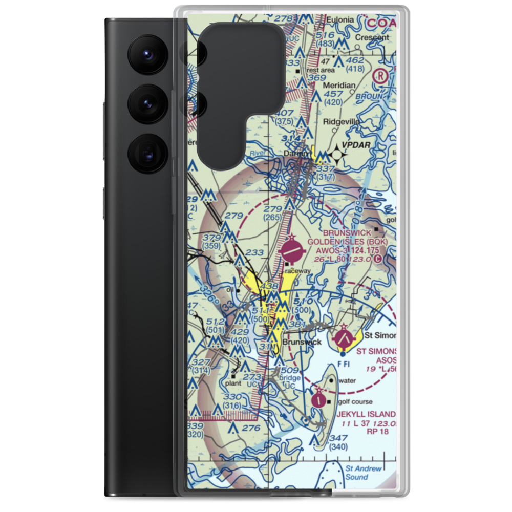 Brunswick Golden Isles Airport (BQK) VFR Sectional Samsung Case Samsung Galaxy S22 Ultra model shown