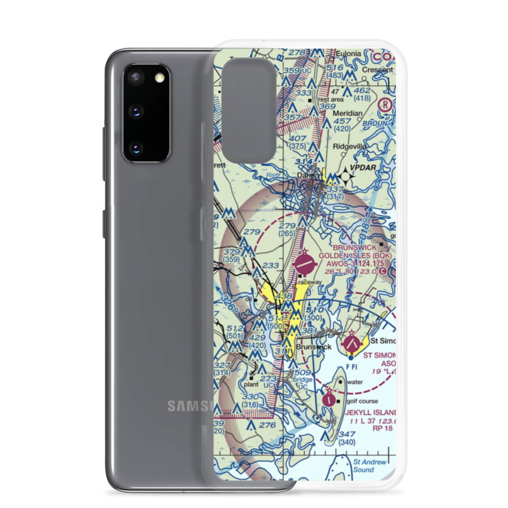 Brunswick Golden Isles Airport (BQK) VFR Sectional Samsung Case Samsung Galaxy S20 model shown