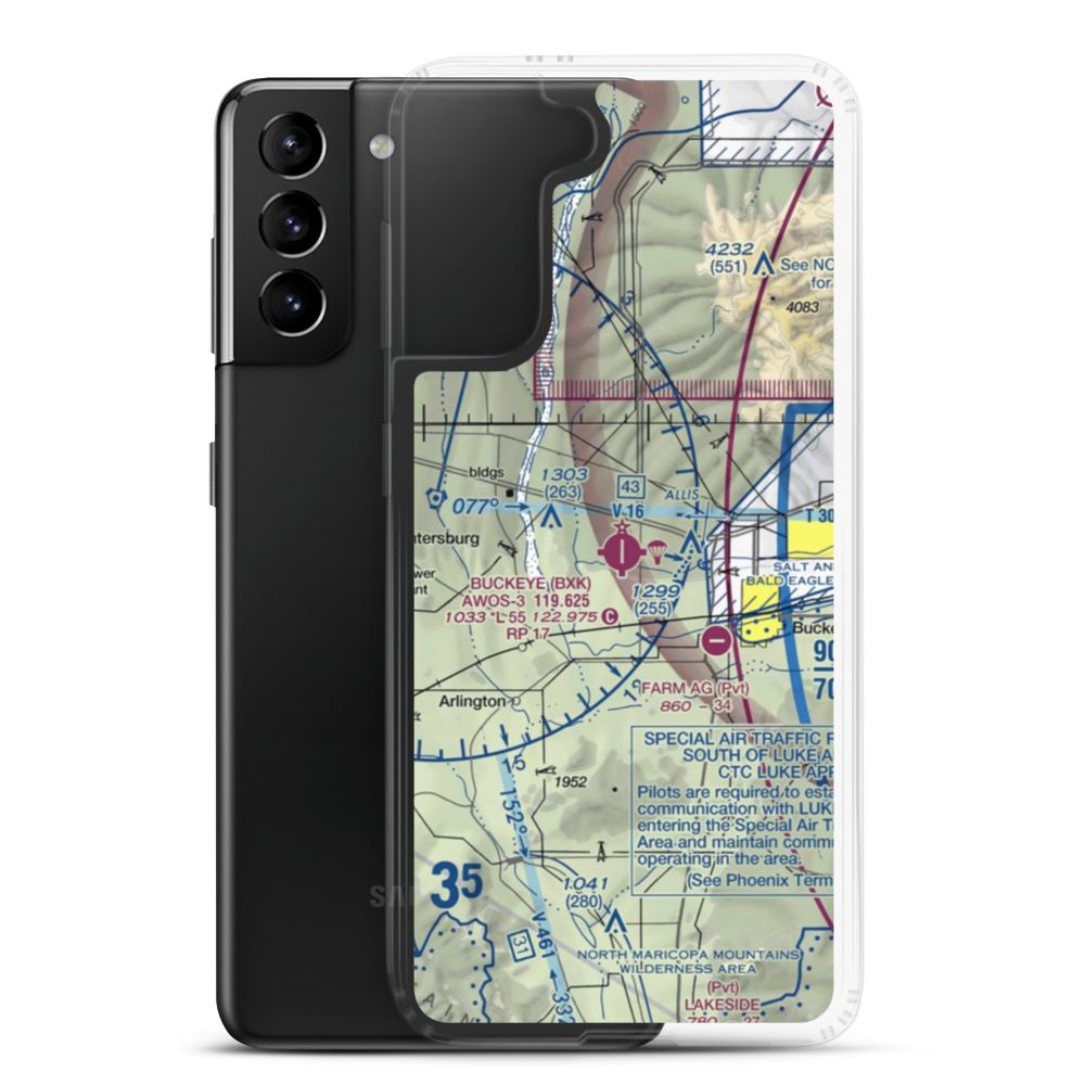 Buckeye Municipal Airport (BXK) VFR Sectional Samsung Case Samsung Galaxy S21 Plus model shown