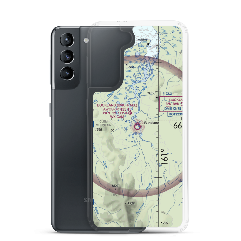 Buckland Airport (BVK) VFR Sectional Samsung Case Samsung Galaxy S21 model shown