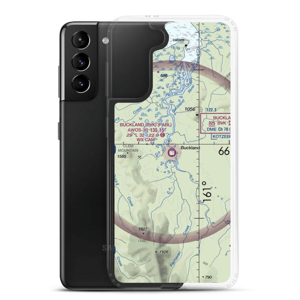 Buckland Airport (BVK) VFR Sectional Samsung Case Samsung Galaxy S21 Plus model shown