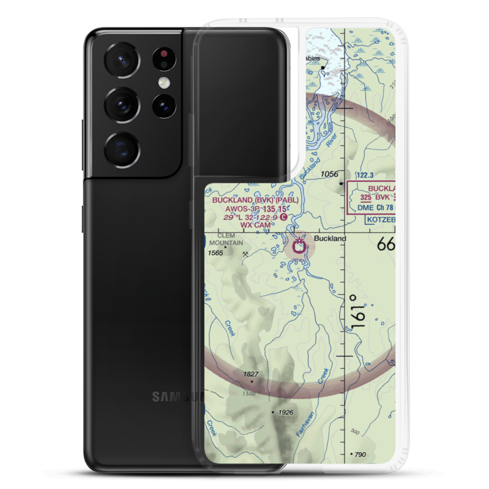 Buckland Airport (BVK) VFR Sectional Samsung Case Samsung Galaxy S21 Ultra model shown