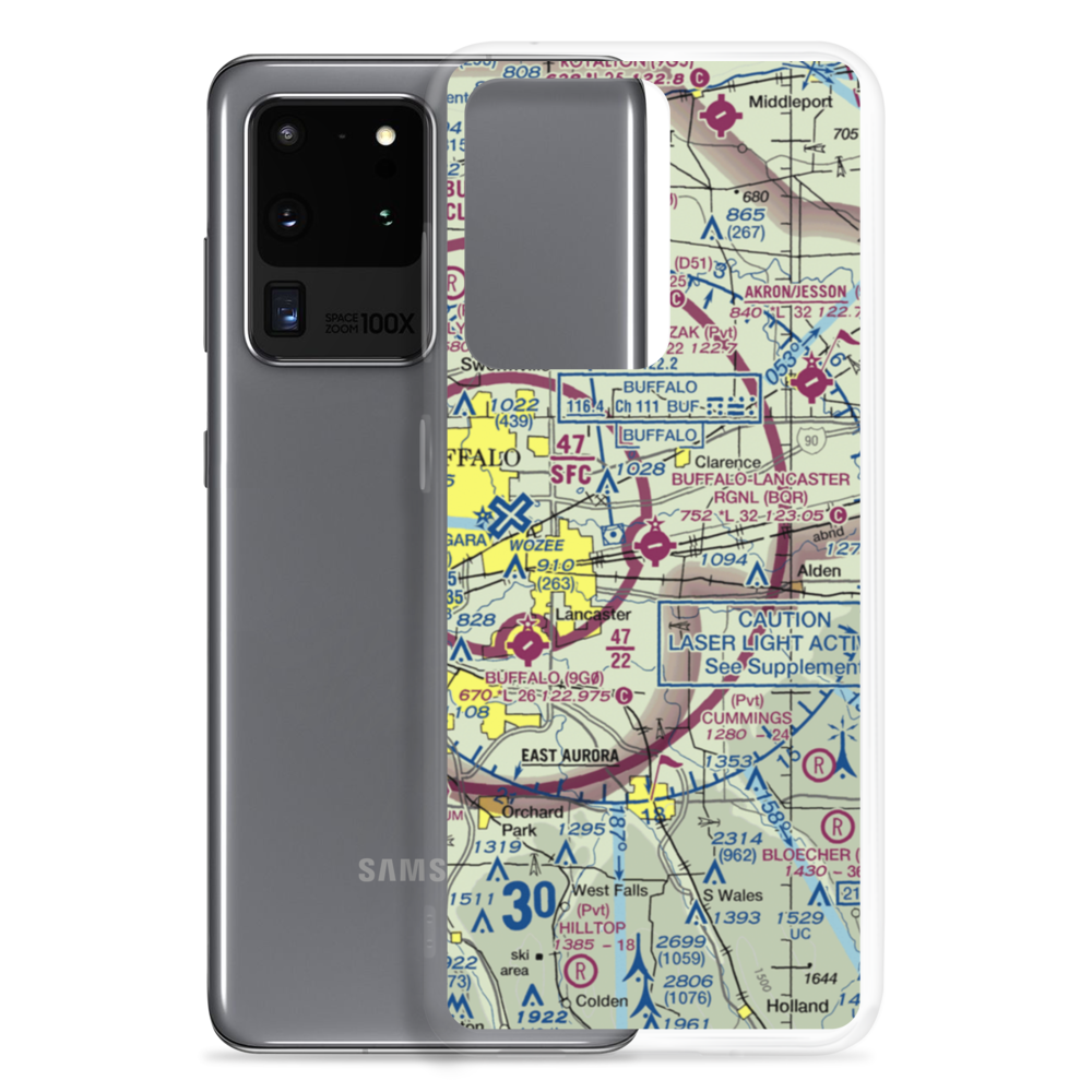 Buffalo Lancaster Regional Airport (BQR) VFR Sectional Samsung Case Samsung Galaxy S20 Ultra model shown