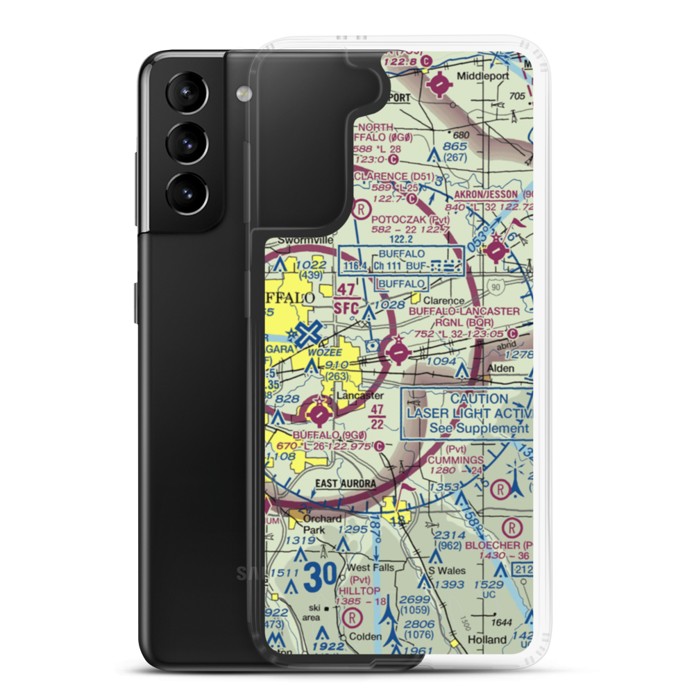 Buffalo Lancaster Regional Airport (BQR) VFR Sectional Samsung Case Samsung Galaxy S21 Plus model shown