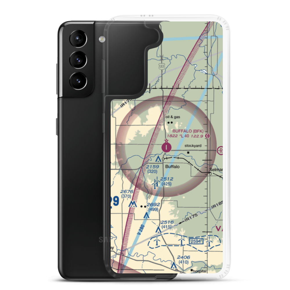 Buffalo Municipal Airport (BFK) VFR Sectional Samsung Case Samsung Galaxy S21 Plus model shown