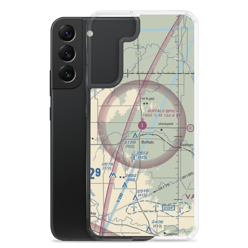 Buffalo Municipal Airport (BFK) VFR Sectional Samsung Case Samsung Galaxy S22 Plus model shown