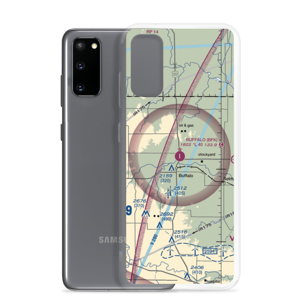 Buffalo Municipal Airport (BFK) VFR Sectional Samsung Case Samsung Galaxy S20 model shown