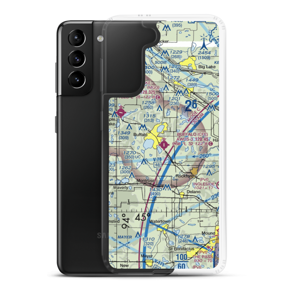 Buffalo Municipal Airport (CFE) VFR Sectional Samsung Case Samsung Galaxy S21 Plus model shown