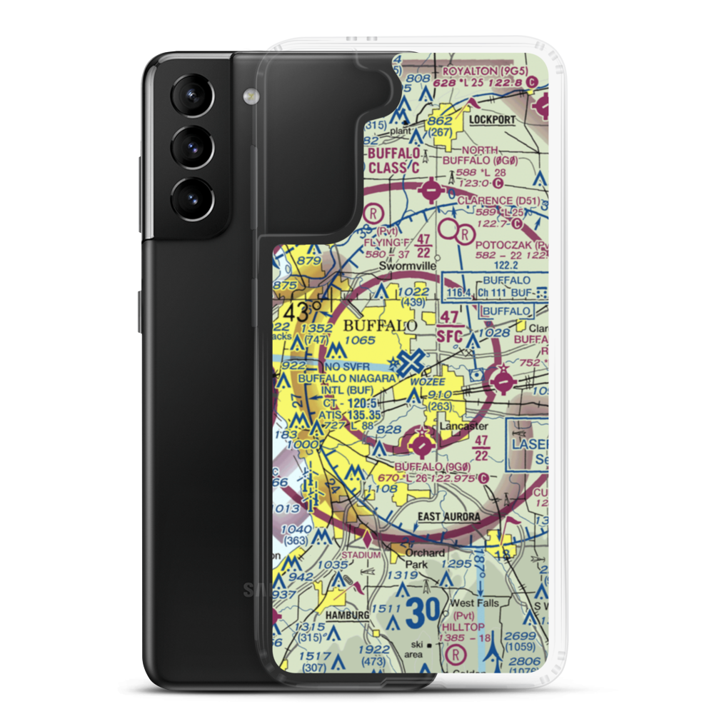Buffalo Niagara International Airport (BUF) VFR Sectional Samsung Case Samsung Galaxy S21 Plus model shown