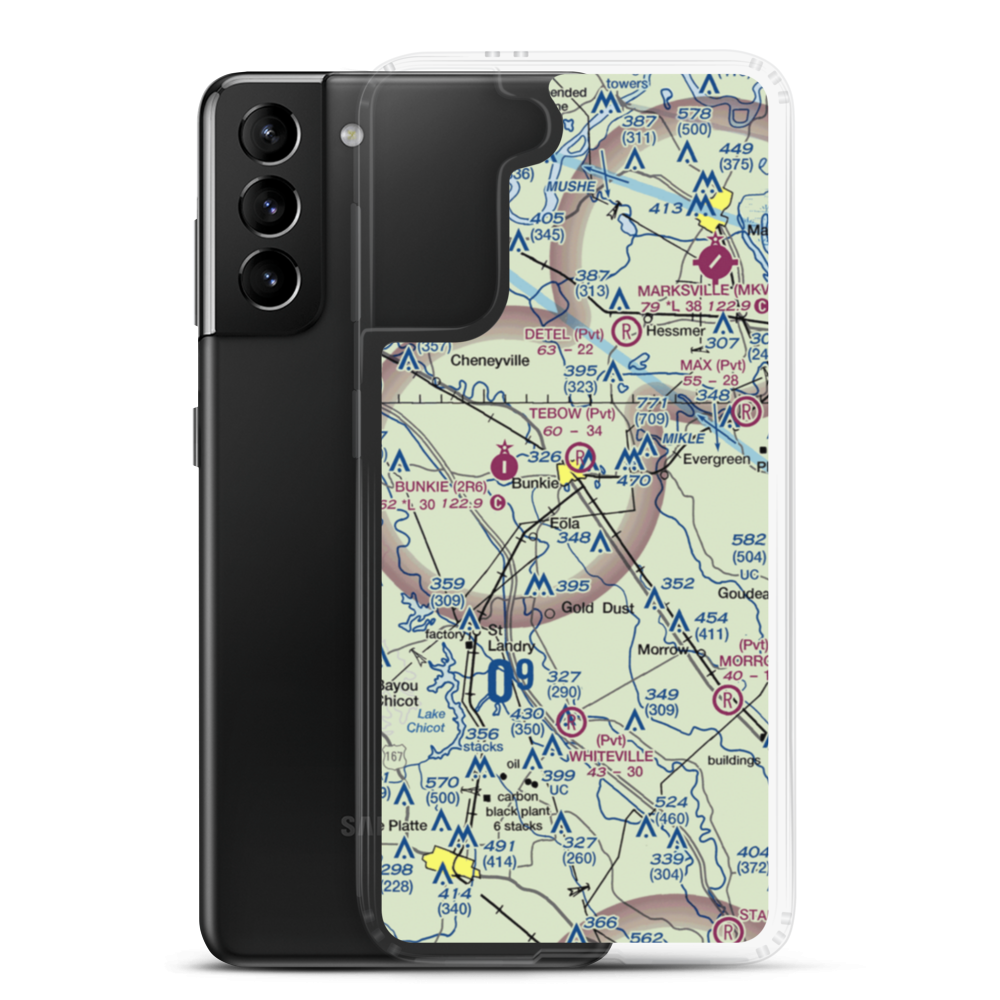 Bunkie Flying Service Airport (2LA4) VFR Sectional Samsung Case Samsung Galaxy S21 Plus model shown