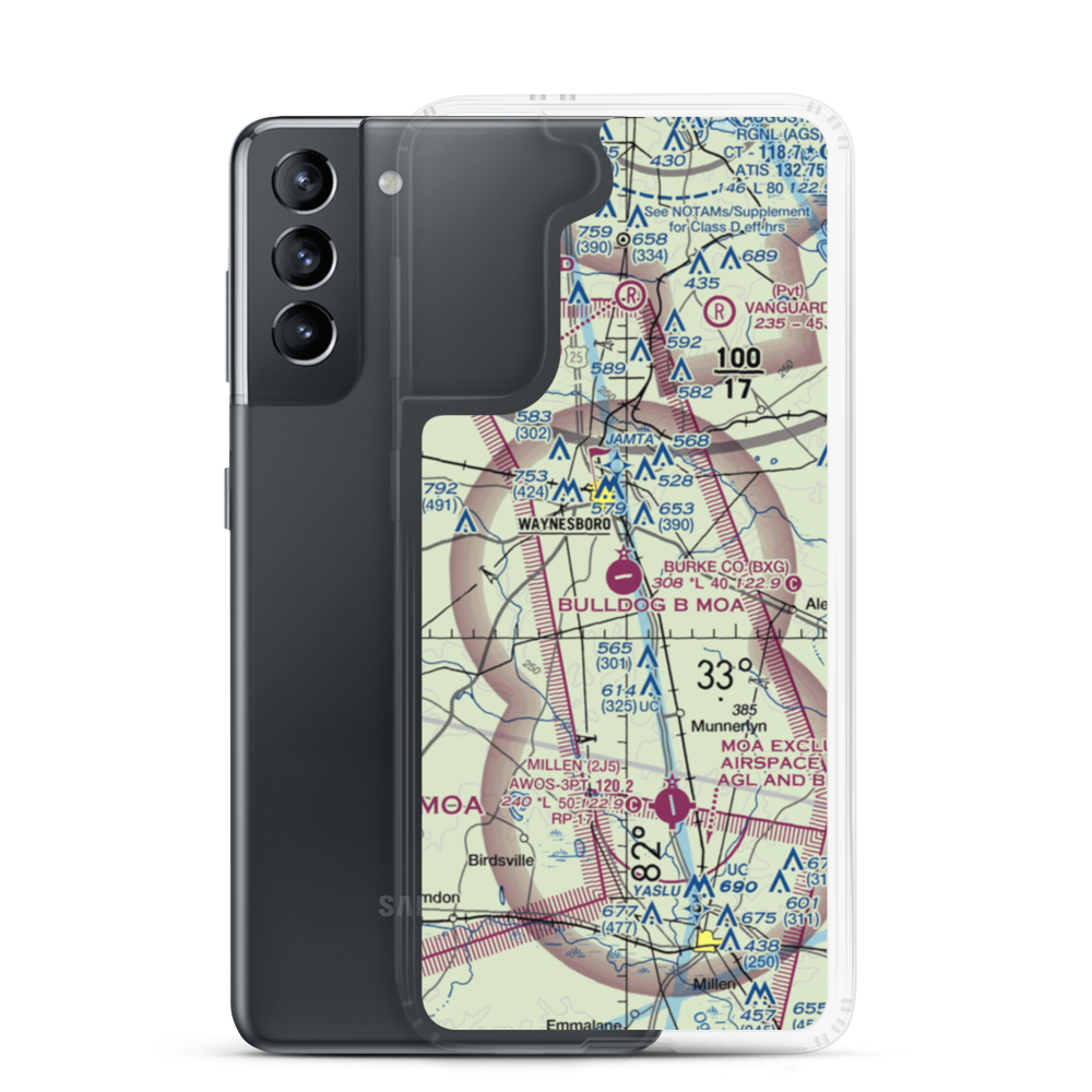 Burke County Airport (BXG) VFR Sectional Samsung Case Samsung Galaxy S21 model shown