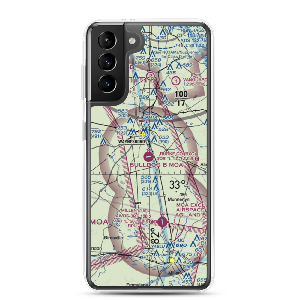 Burke County Airport (BXG) VFR Sectional Samsung Case Samsung Galaxy S21 Plus model shown