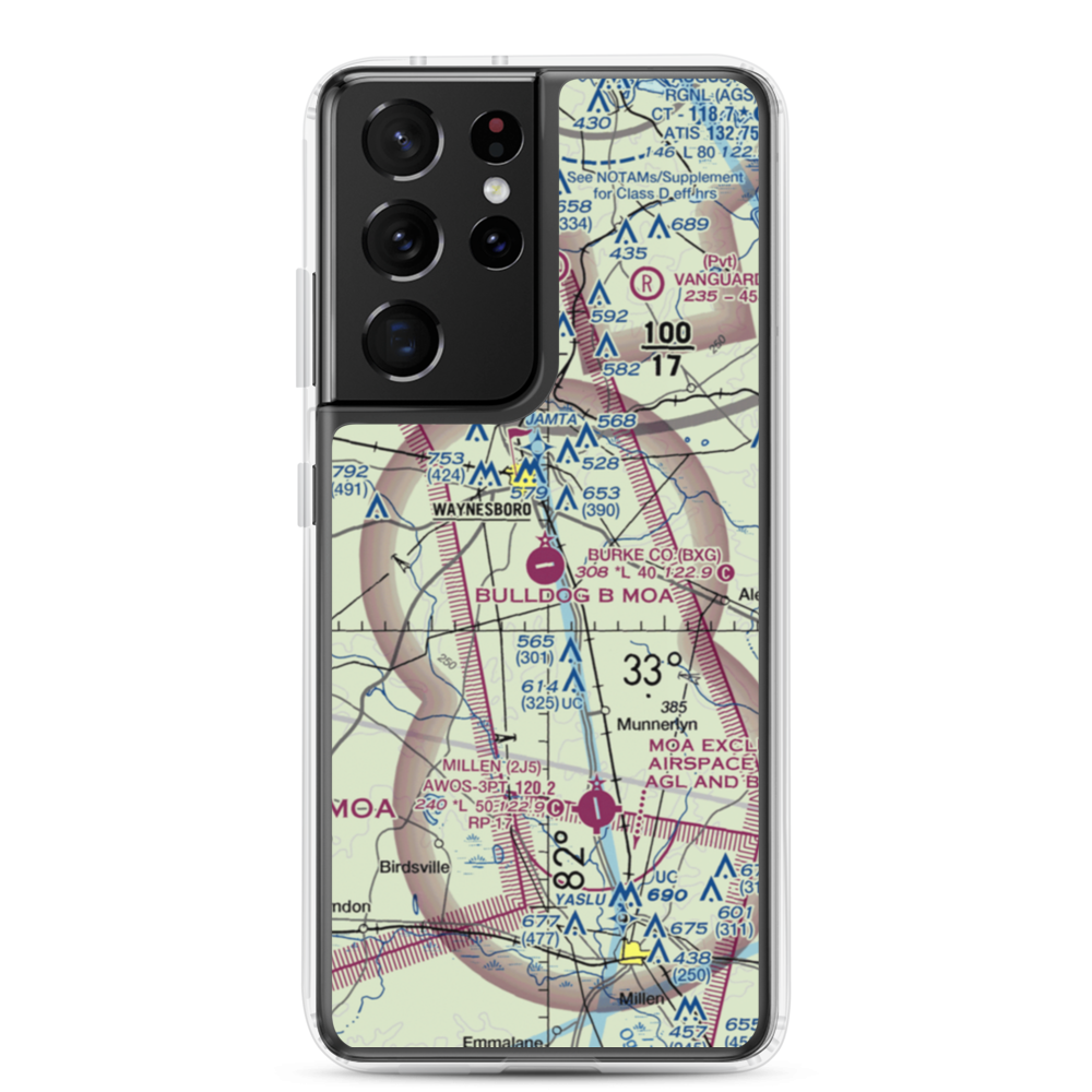 Burke County Airport (BXG) VFR Sectional Samsung Case Samsung Galaxy S21 Ultra model shown