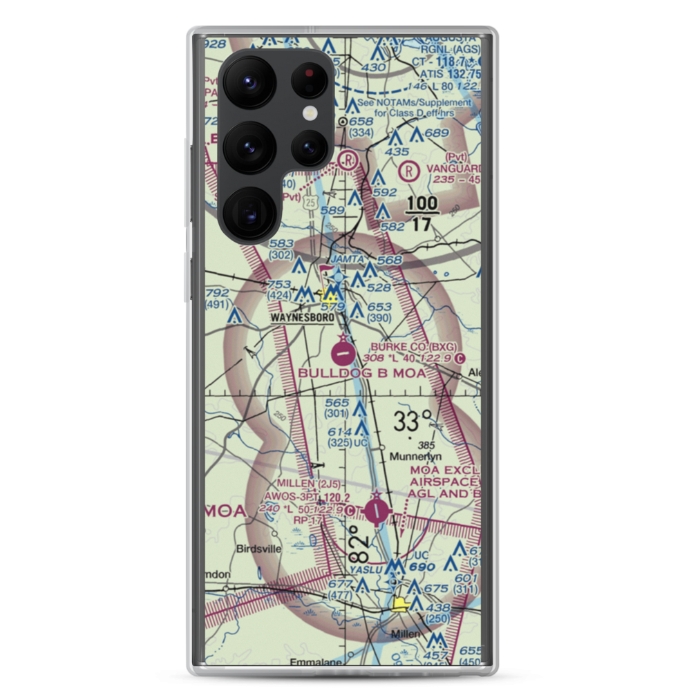 Burke County Airport (BXG) VFR Sectional Samsung Case Samsung Galaxy S22 Ultra model shown