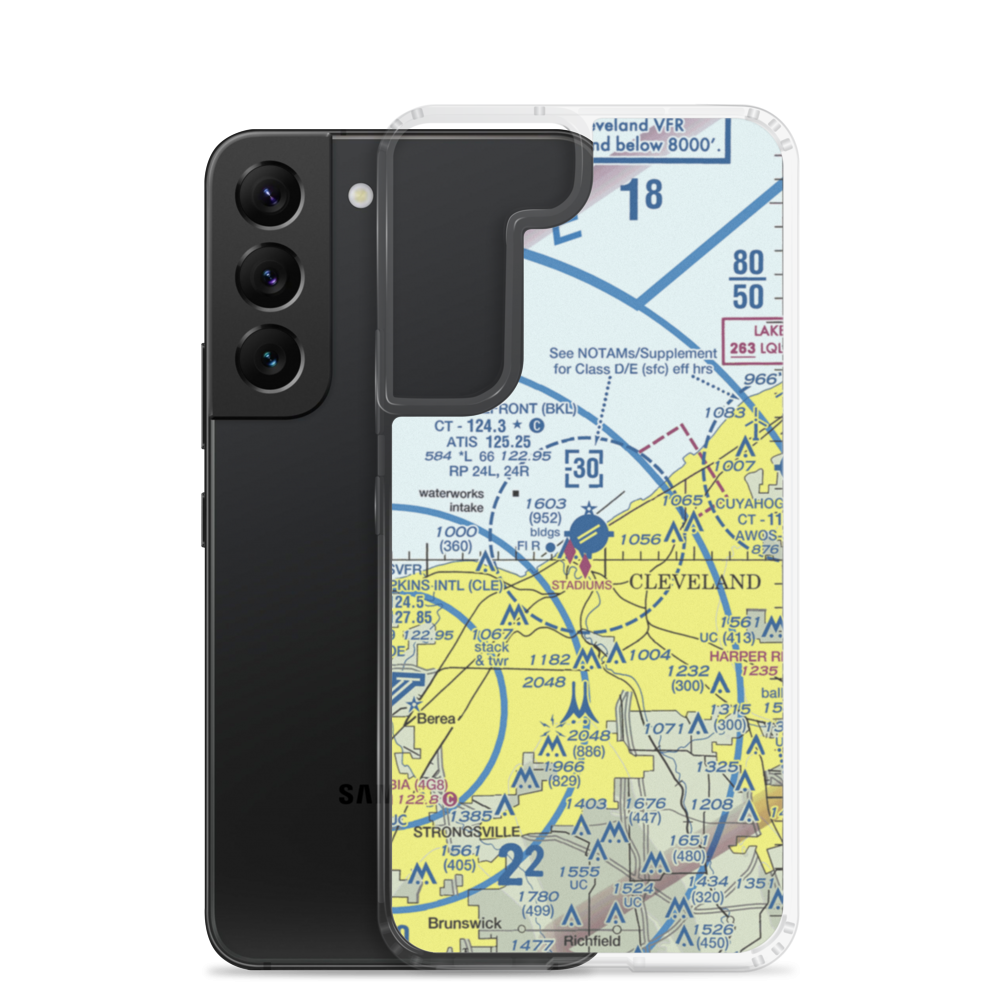 Burke Lakefront Airport (BKL) VFR Sectional Samsung Case Samsung Galaxy S22 model shown