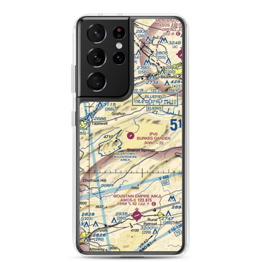 Burkes Garden Airport (VA07) VFR Sectional Samsung Case Samsung Galaxy S21 Ultra model shown