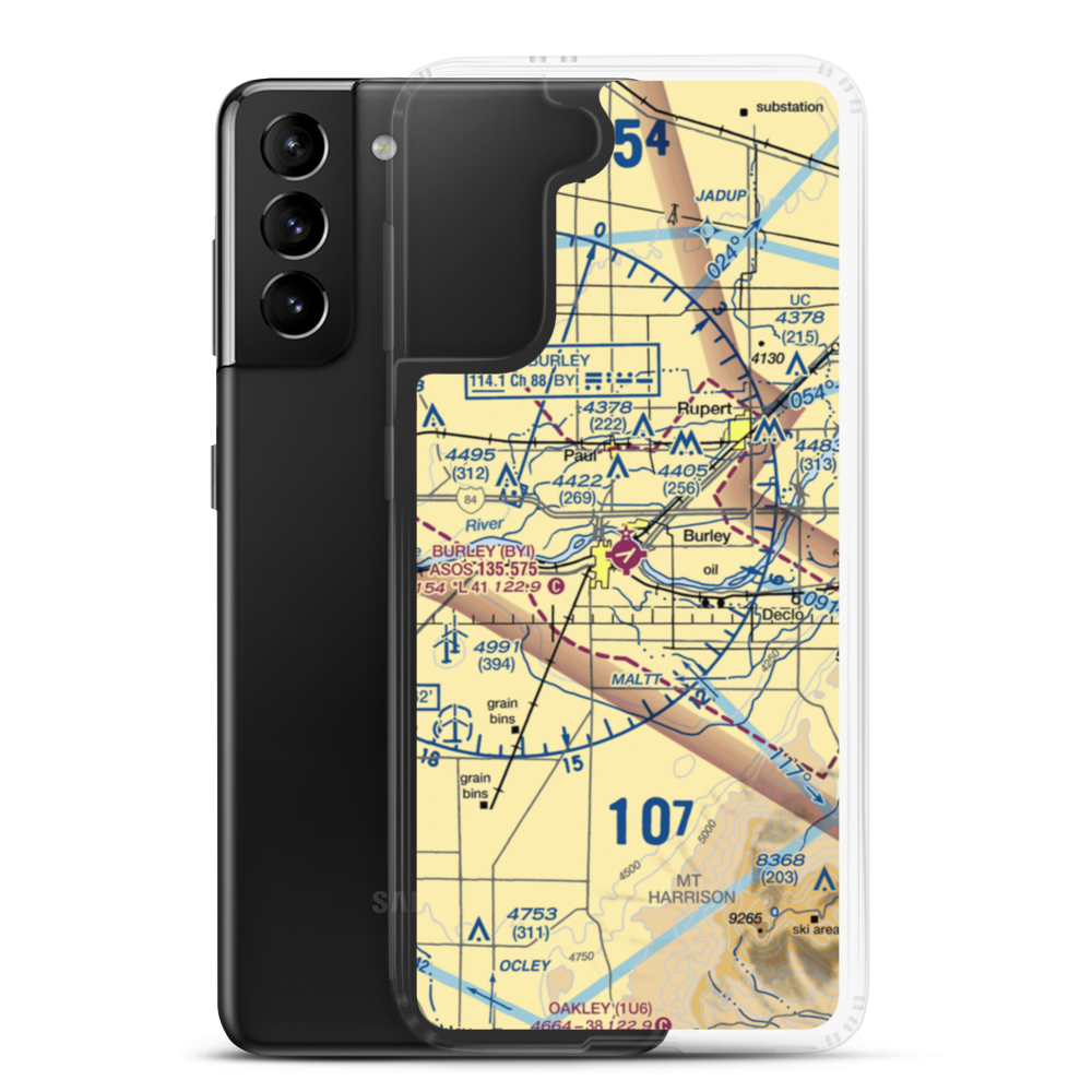 Burley Municipal Airport (BYI) VFR Sectional Samsung Case Samsung Galaxy S21 Plus model shown