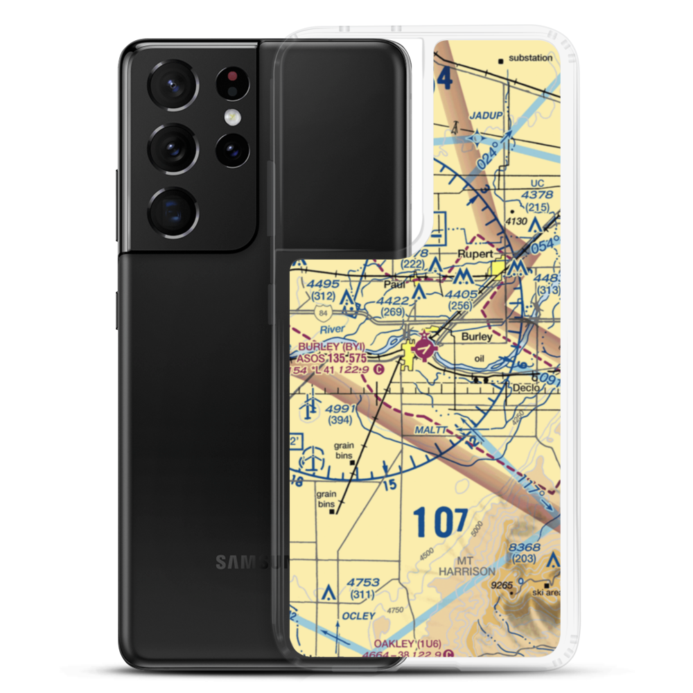 Burley Municipal Airport (BYI) VFR Sectional Samsung Case Samsung Galaxy S21 Ultra model shown