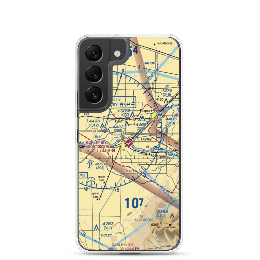 Burley Municipal Airport (BYI) VFR Sectional Samsung Case Samsung Galaxy S22 model shown