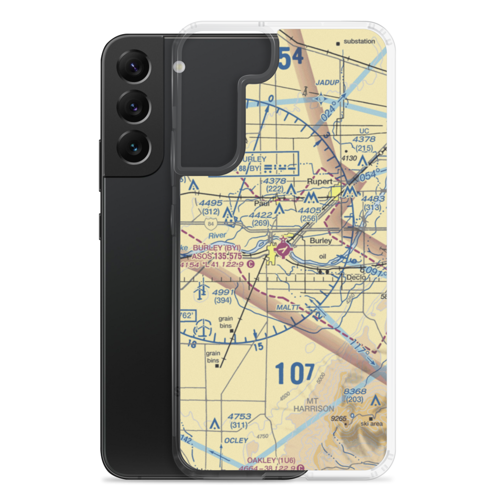 Burley Municipal Airport (BYI) VFR Sectional Samsung Case Samsung Galaxy S22 Plus model shown