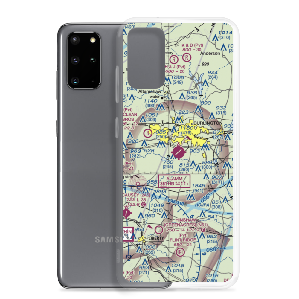 Burlington Alamance Regional Airport (BUY) VFR Sectional Samsung Case Samsung Galaxy S20 Plus model shown