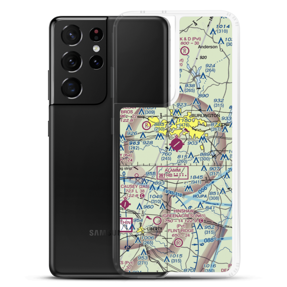 Burlington Alamance Regional Airport (BUY) VFR Sectional Samsung Case Samsung Galaxy S21 Ultra model shown