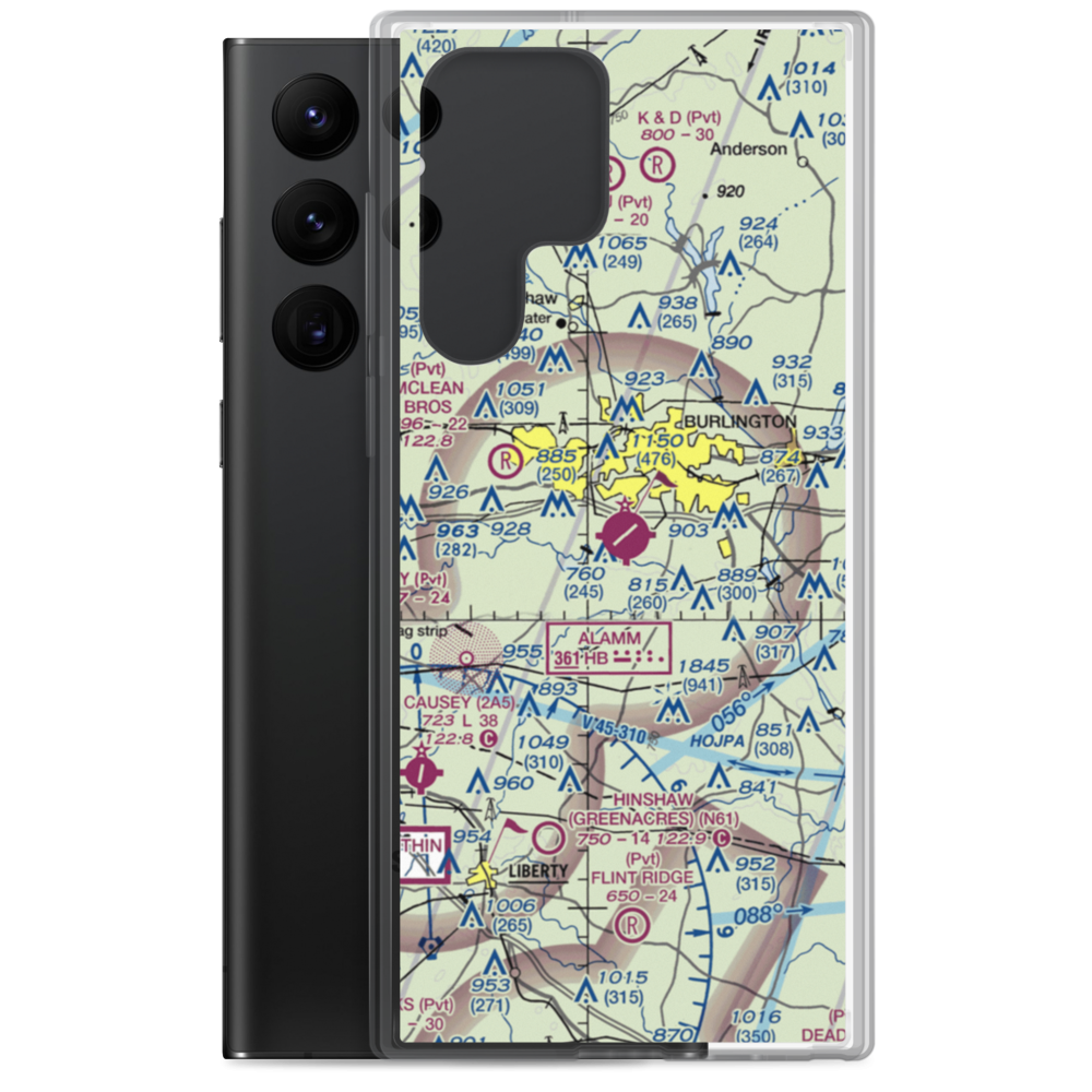 Burlington Alamance Regional Airport (BUY) VFR Sectional Samsung Case Samsung Galaxy S22 Ultra model shown