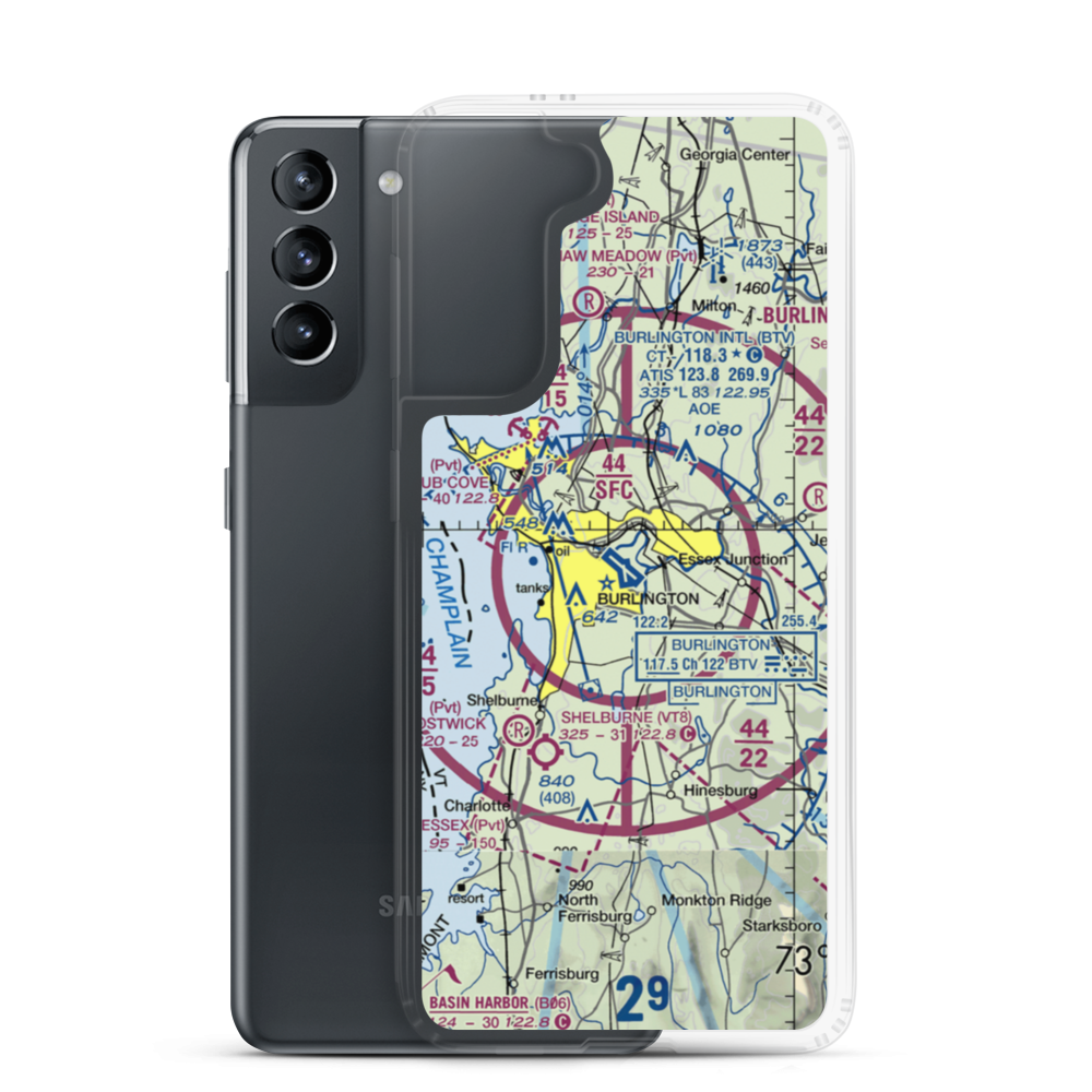 Burlington International Airport (BTV) VFR Sectional Samsung Case Samsung Galaxy S21 model shown