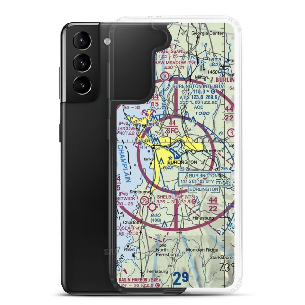 Burlington International Airport (BTV) VFR Sectional Samsung Case Samsung Galaxy S21 Plus model shown