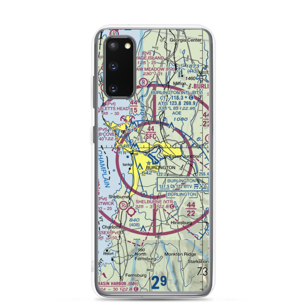 Burlington International Airport (BTV) VFR Sectional Samsung Case Samsung Galaxy S20 model shown