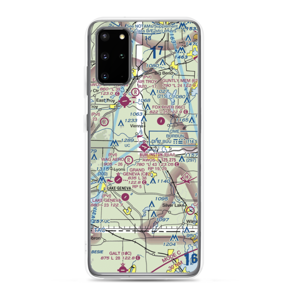 Burlington Municipal Airport (BUU) VFR Sectional Samsung Case Samsung Galaxy S20 Plus model shown