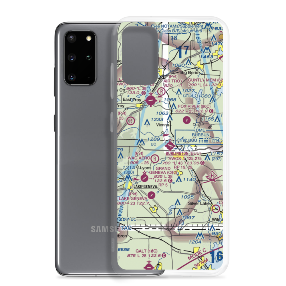 Burlington Municipal Airport (BUU) VFR Sectional Samsung Case Samsung Galaxy S20 Plus model shown