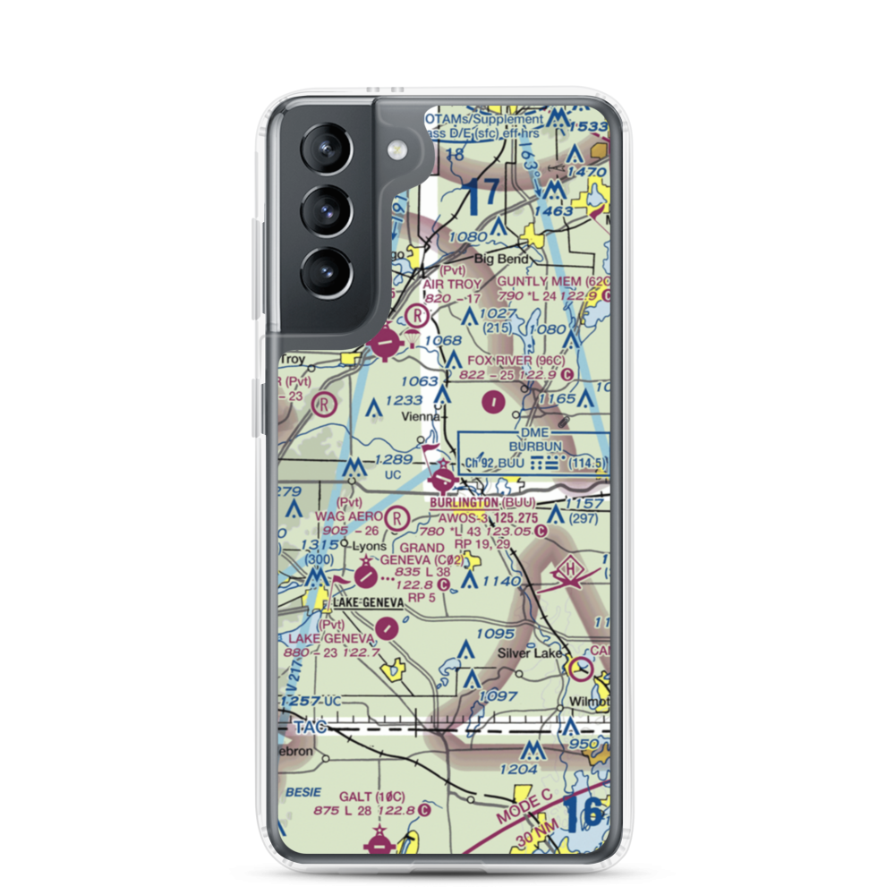 Burlington Municipal Airport (BUU) VFR Sectional Samsung Case Samsung Galaxy S21 model shown