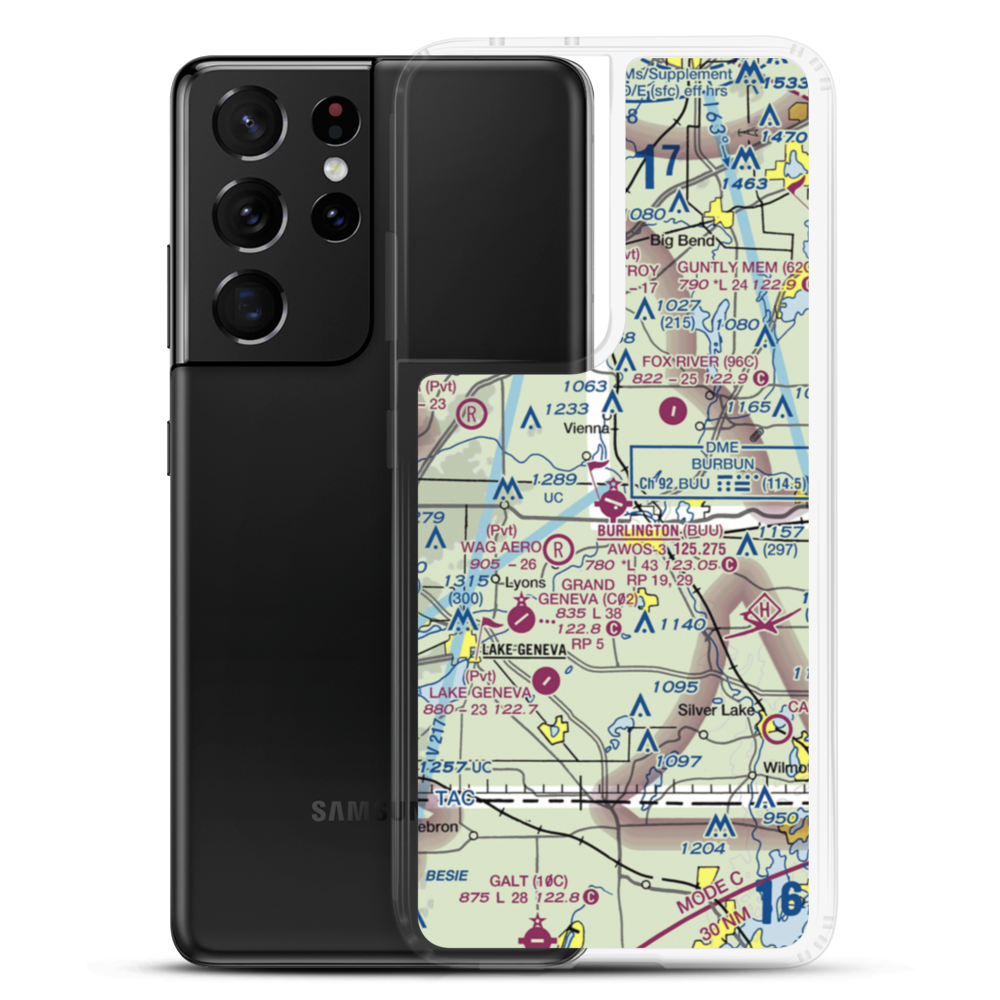 Burlington Municipal Airport (BUU) VFR Sectional Samsung Case Samsung Galaxy S21 Ultra model shown