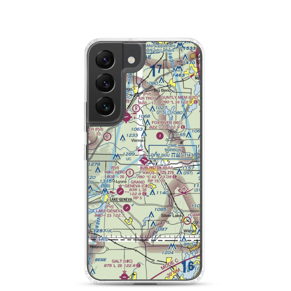 Burlington Municipal Airport (BUU) VFR Sectional Samsung Case Samsung Galaxy S22 model shown