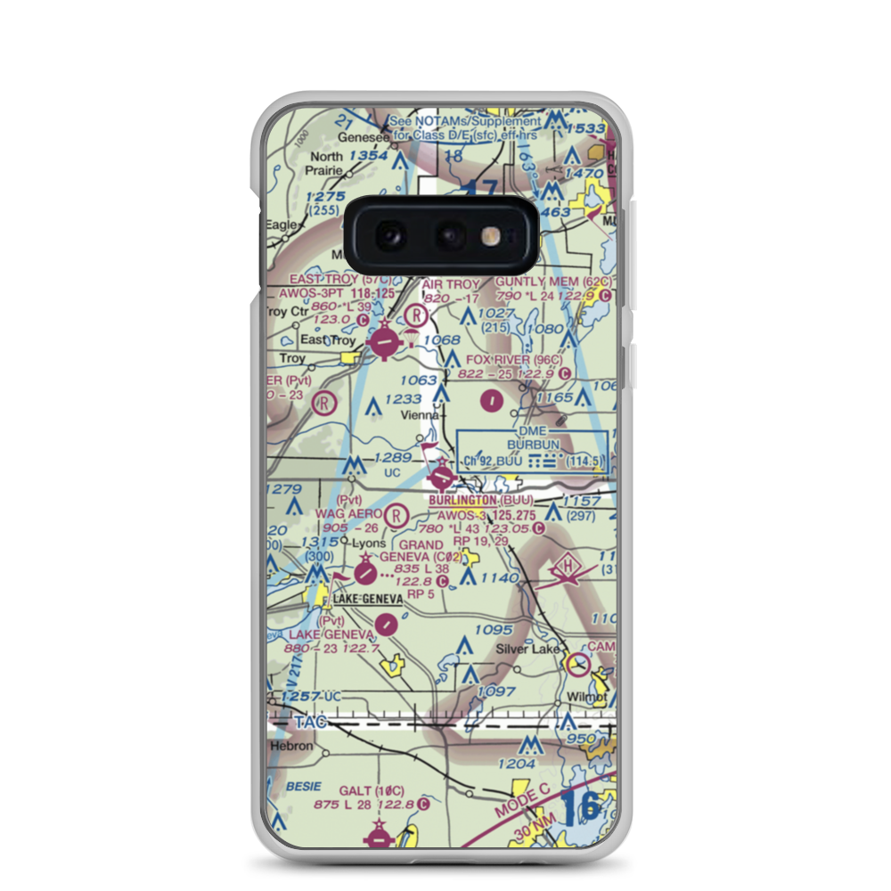 Burlington Municipal Airport (BUU) VFR Sectional Samsung Case Samsung Galaxy S10e model shown