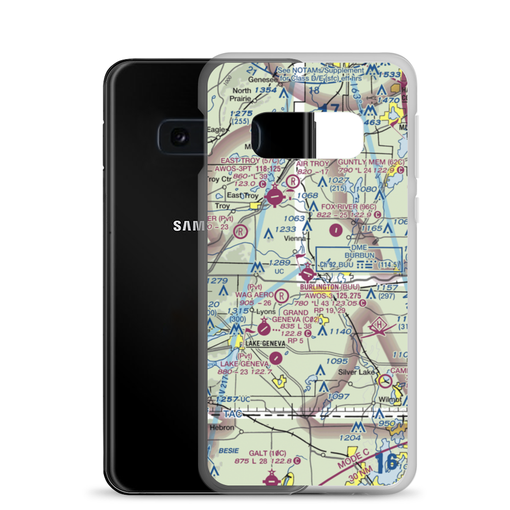 Burlington Municipal Airport (BUU) VFR Sectional Samsung Case Samsung Galaxy S10e model shown