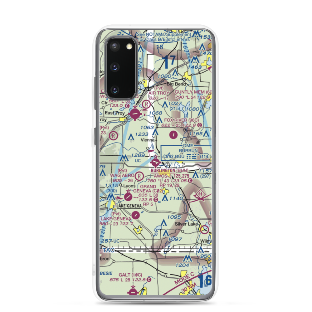 Burlington Municipal Airport (BUU) VFR Sectional Samsung Case Samsung Galaxy S20 model shown