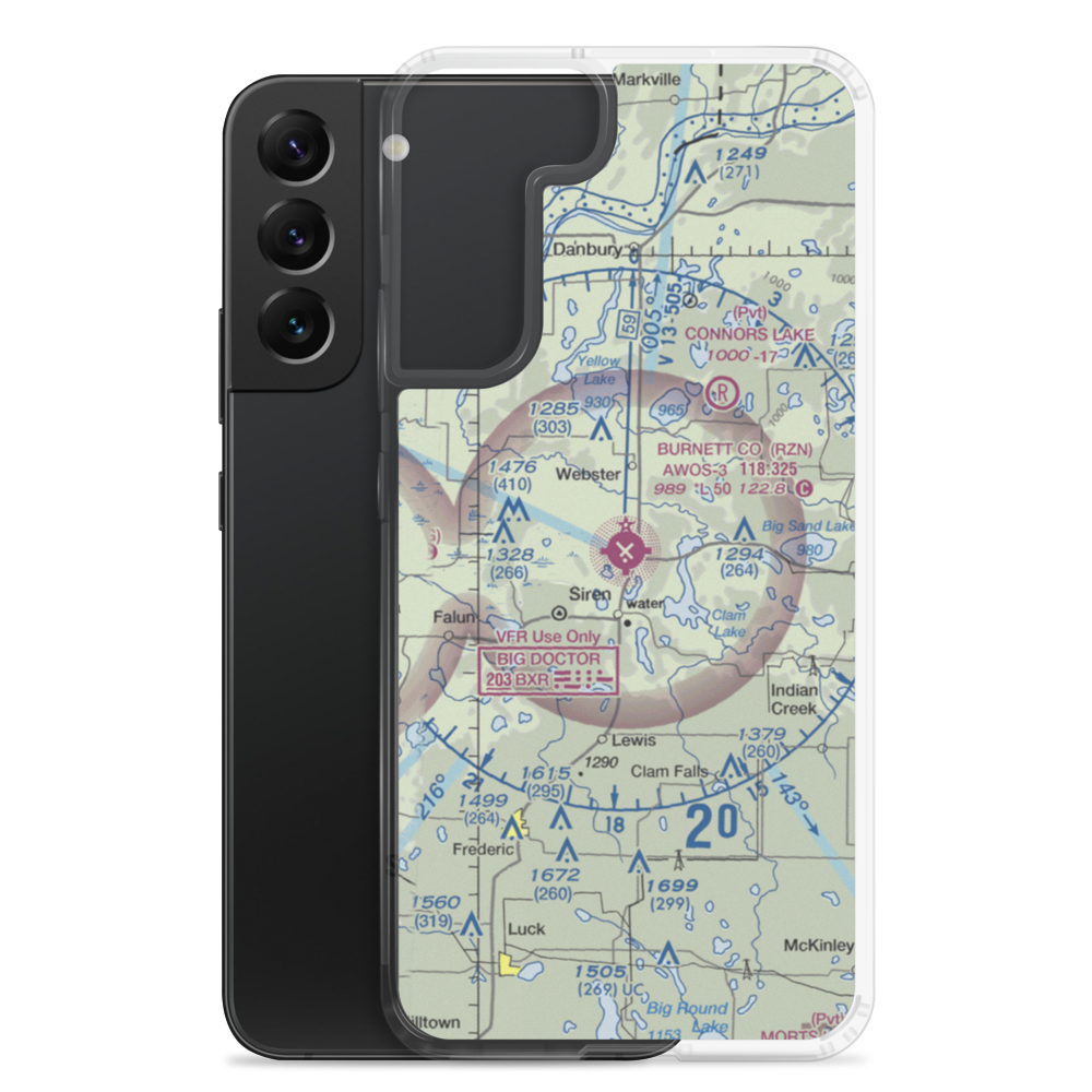 Burnett County Airport (RZN) VFR Sectional Samsung Case Samsung Galaxy S22 Plus model shown