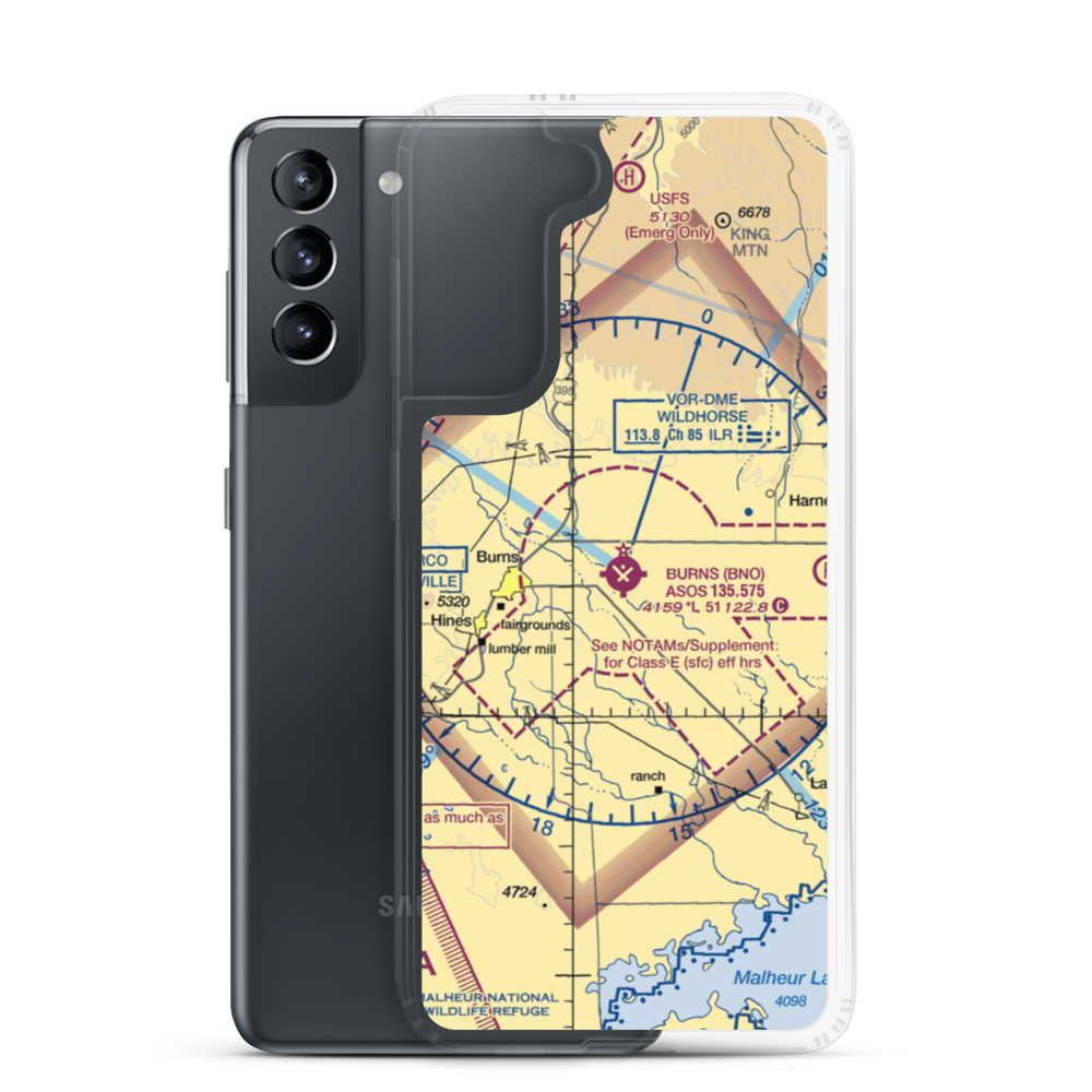 Burns Municipal Airport (BNO) VFR Sectional Samsung Case Samsung Galaxy S21 model shown