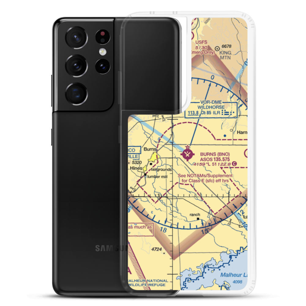 Burns Municipal Airport (BNO) VFR Sectional Samsung Case Samsung Galaxy S21 Ultra model shown