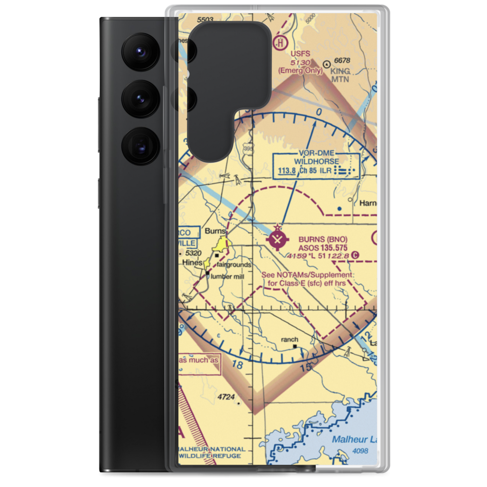 Burns Municipal Airport (BNO) VFR Sectional Samsung Case Samsung Galaxy S22 Ultra model shown
