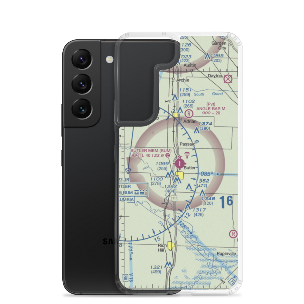 Butler Memorial Airport (BUM) VFR Sectional Samsung Case Samsung Galaxy S22 model shown