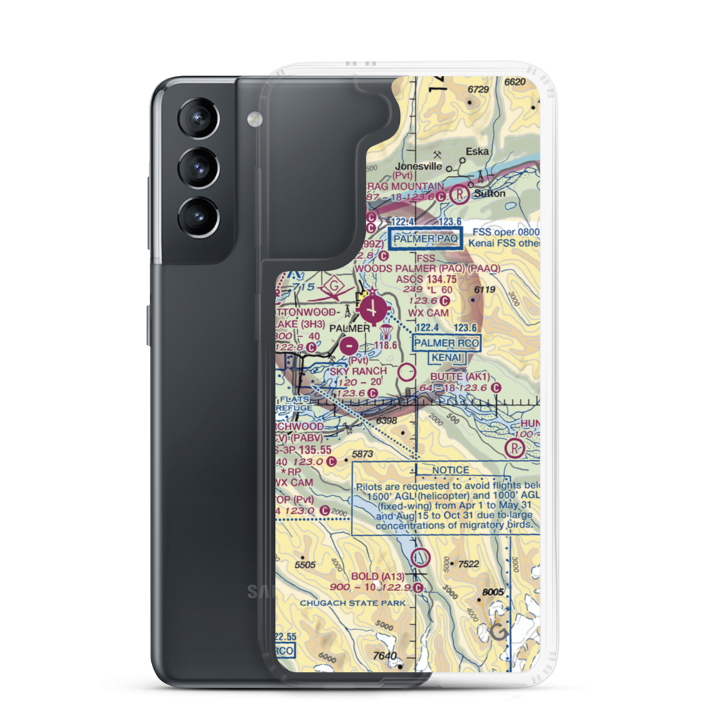 Butte Municipal Airport (AK1) VFR Sectional Samsung Case Samsung Galaxy S21 model shown