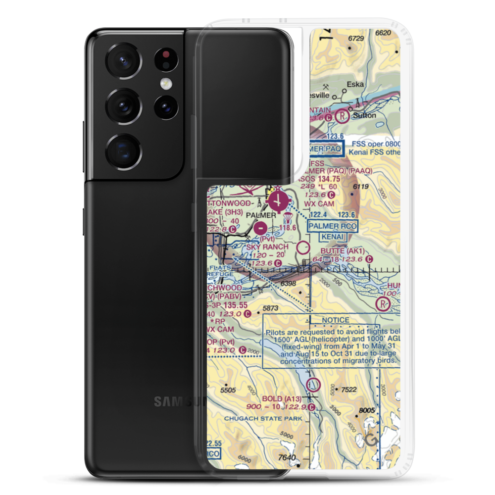 Butte Municipal Airport (AK1) VFR Sectional Samsung Case Samsung Galaxy S21 Ultra model shown